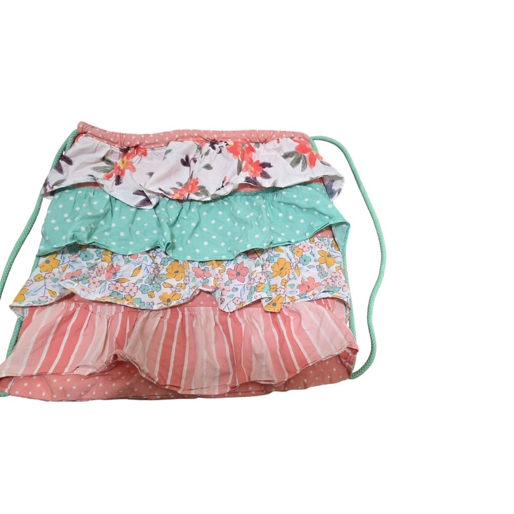 Matilda Jane Girls Ruffle Drawstring Bag Multi-Color Floral & Polka Dot Cotton B